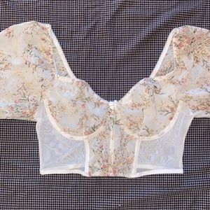 Shein Puff Sleeve Corset Top w/ Mesh Inserts